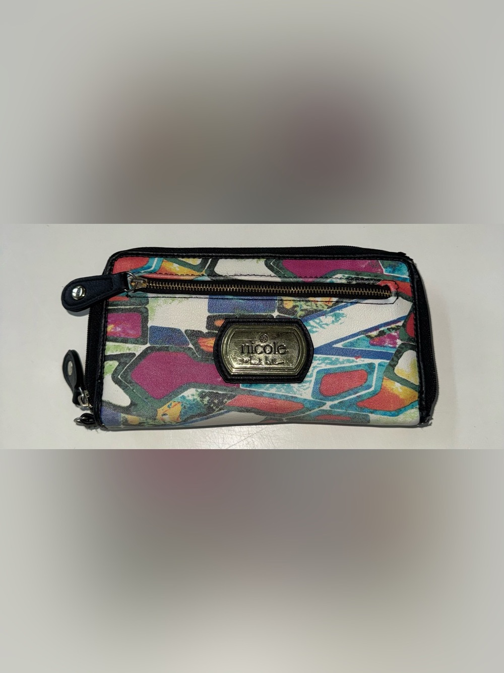 Nicole Miller Colorful Geometric Zip Wallet